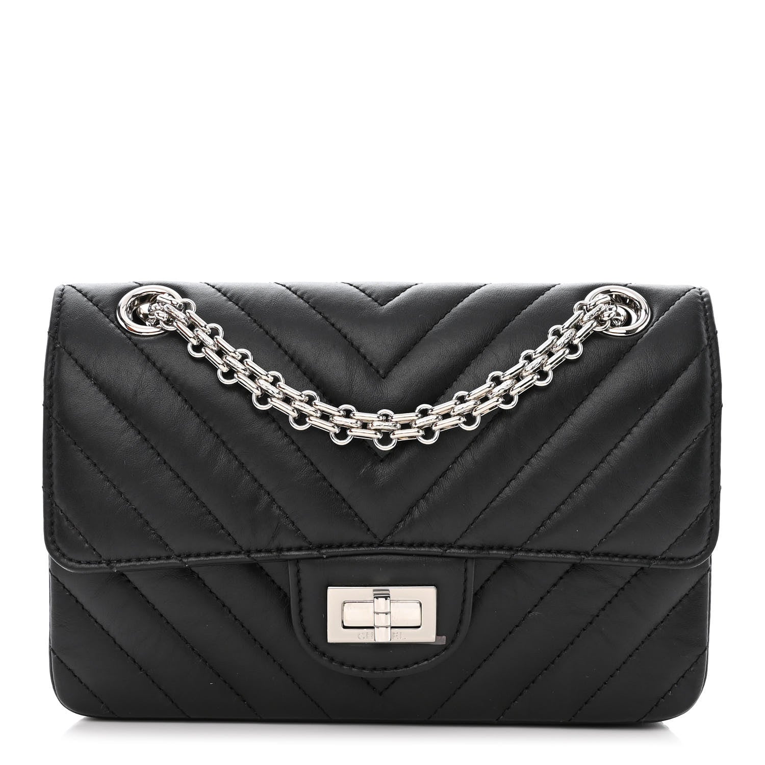 Chanel Aged Calfskin Chevron Quilted 2.55 Reissue Mini Flap Black 1 of 11