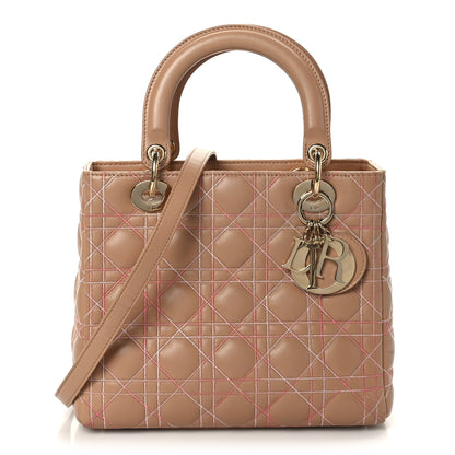 Christian Dior Lambskin Cannage Contrast Stitch Medium Lady Dior Beige 1 of 8