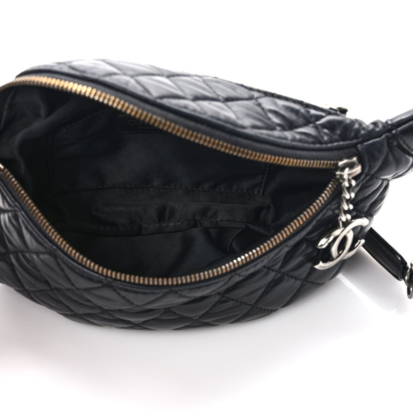 Lambskin Quilted Banane Waist Bag Fanny Pack Black