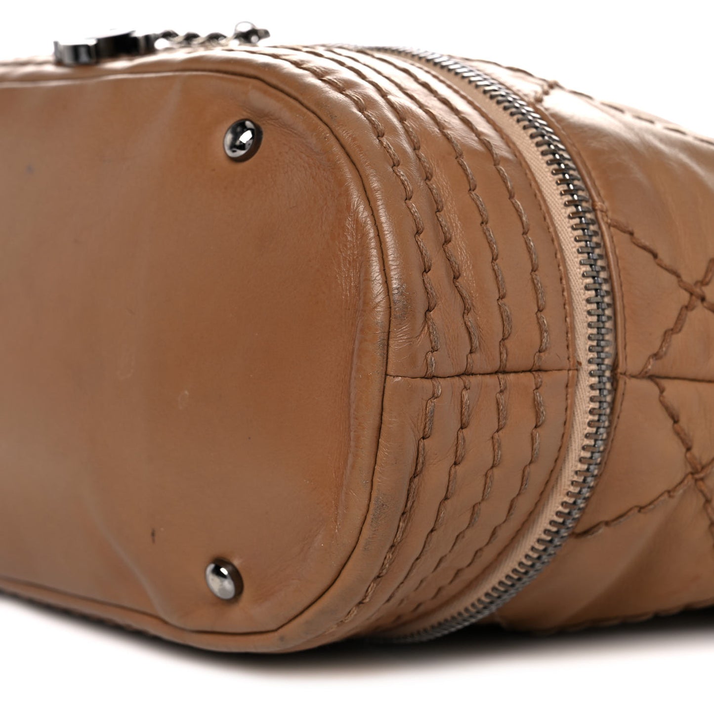 Lambskin Stitched Expandable Tote Beige