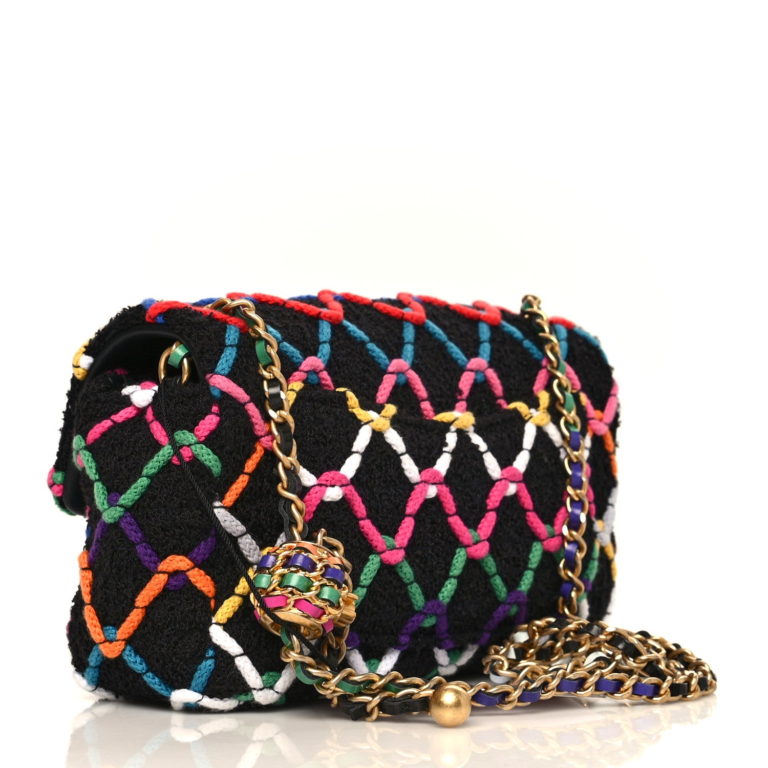 Chanel Tweed Diamond Threaded Mini Rectangular Pearl Crush Flap Black Multicolor 2 of 9