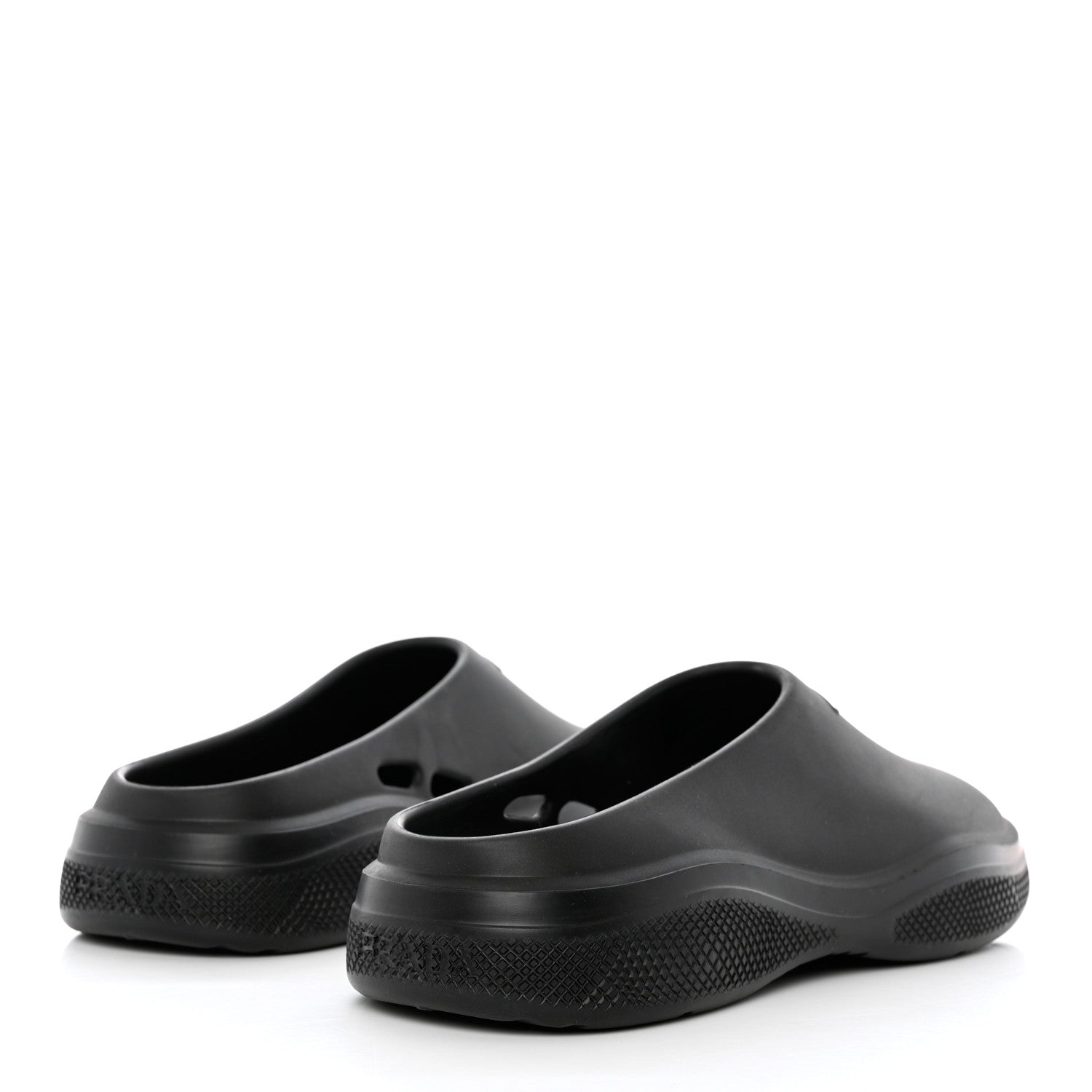Prada Soft Mellow Rubber Triangle Logo Embossed Mens Mules 42 Black 4 of 10