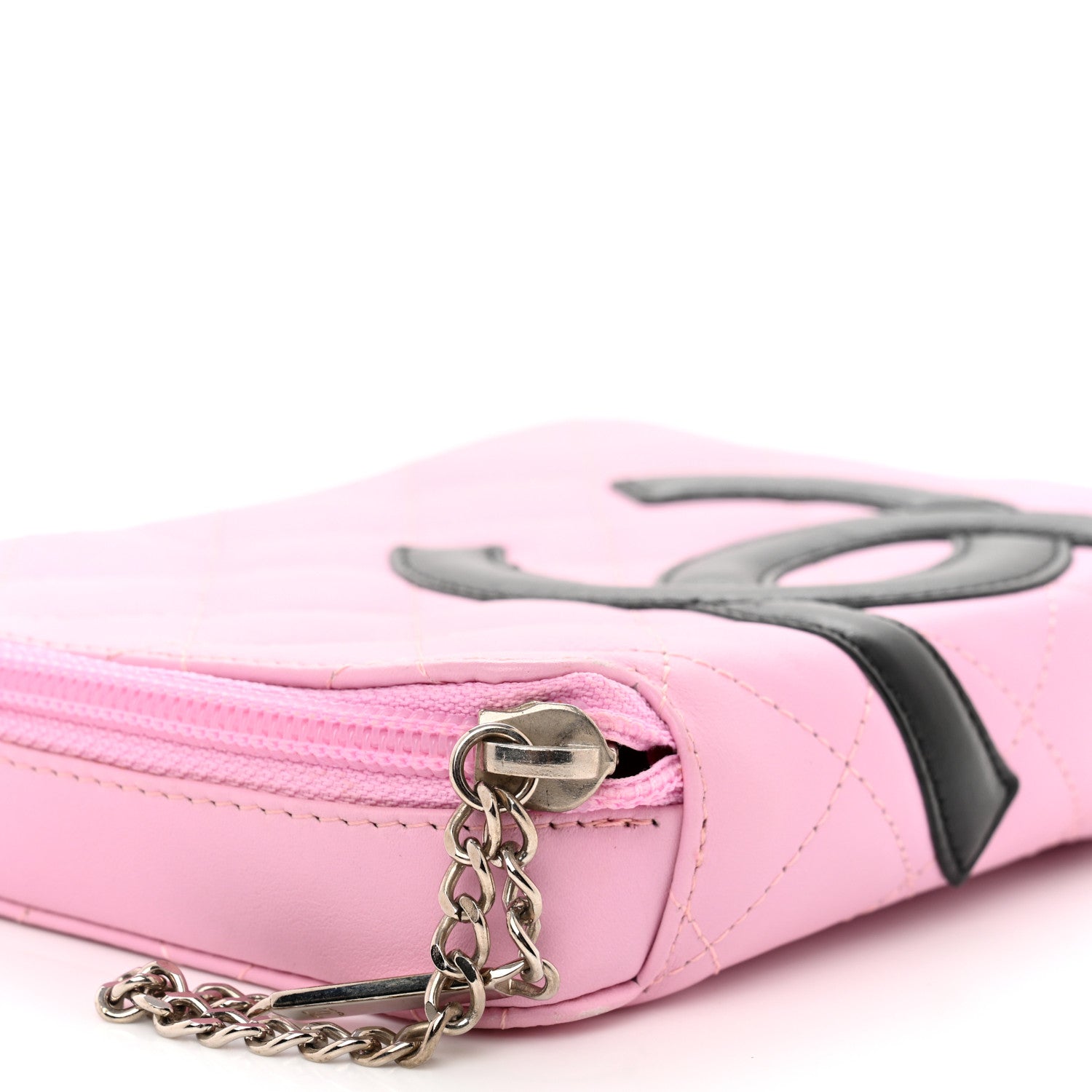 Chanel Calfskin Quilted Cambon Zip Around Makeup Pouch Pink Black 11 of 15