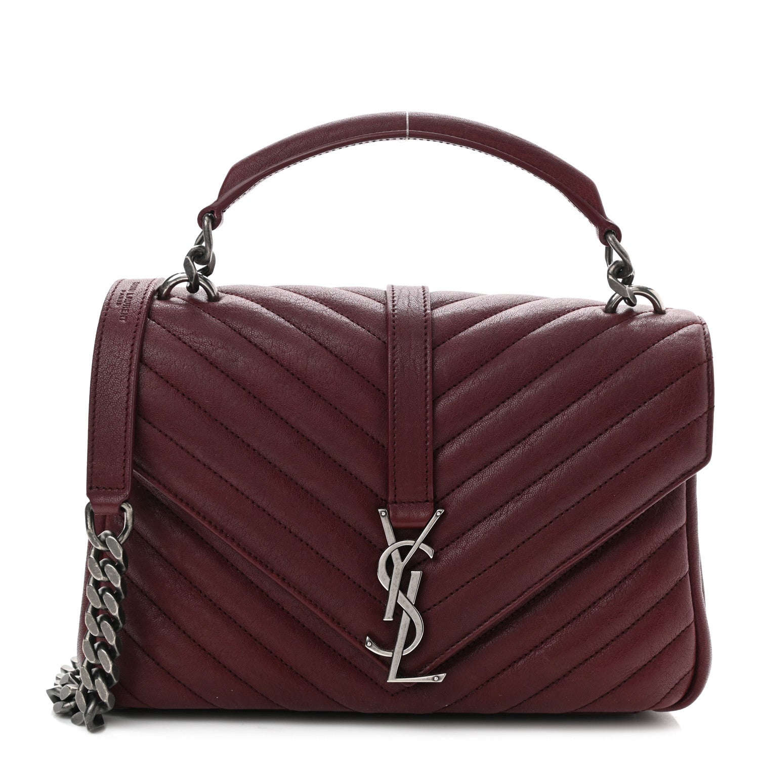 Saint Laurent Sheepskin Matelasse Chevron Monogram Medium College Bag Rouge Legion 1 of 13
