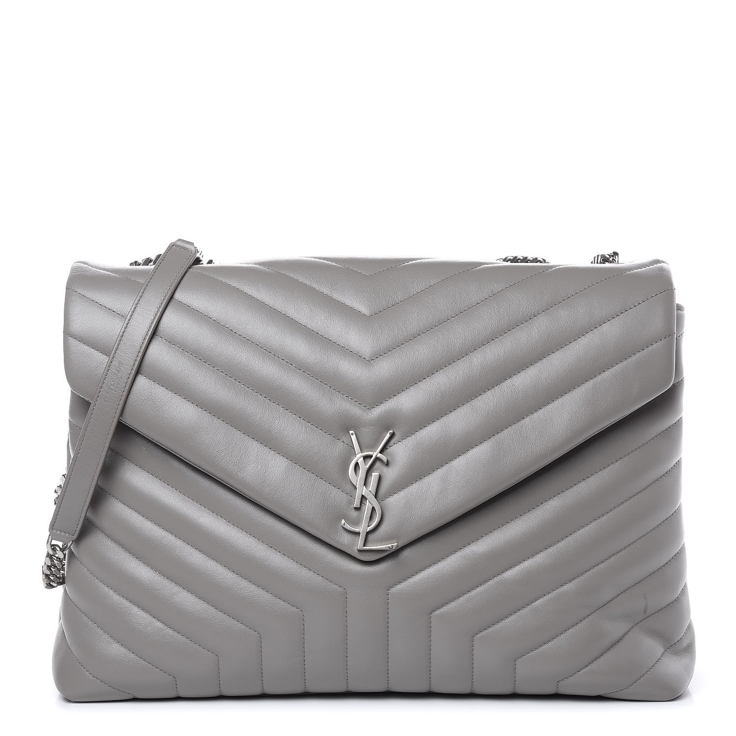 Saint Laurent Calfskin Y Quilted Monogram Large Loulou Chain Satchel Light Grey 1 of 16