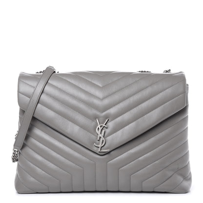 Saint Laurent Calfskin Y Quilted Monogram Large Loulou Chain Satchel Light Grey 1 of 16