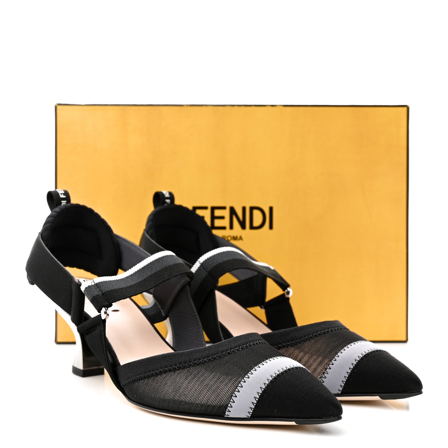 Technical Mesh Colibri 55mm Slingback Pumps 39 Black Asfalto