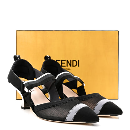 Fendi Technical Mesh Colibri 55mm Slingback Pumps 39 Black Asfalto 11 of 11
