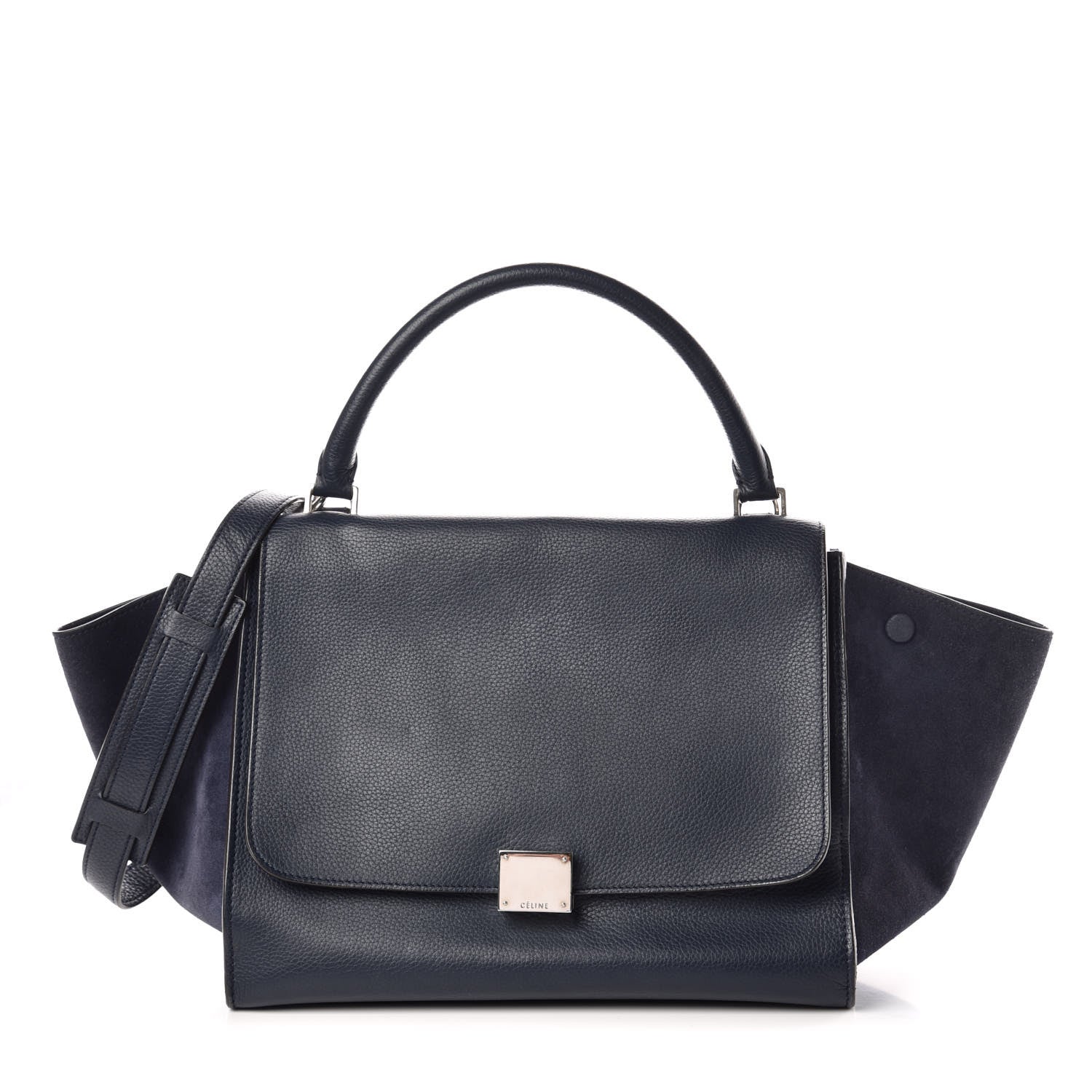 Celine Drummed Calfskin Suede Medium Trapeze Navy 1 of 9
