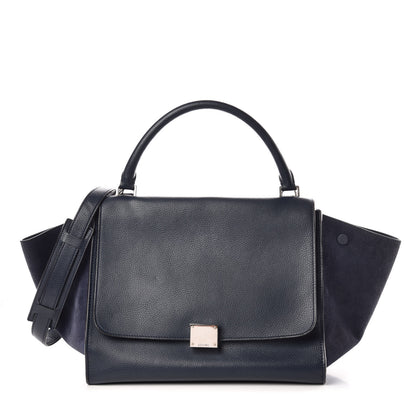 Celine Drummed Calfskin Suede Medium Trapeze Navy 1 of 9