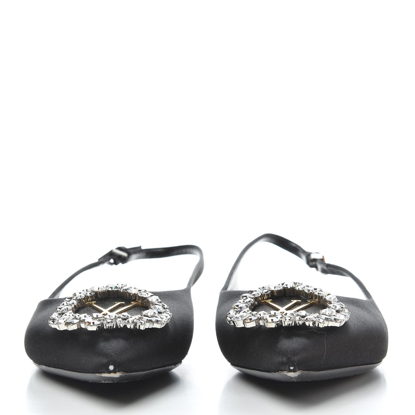 Satin Crystal Madeleine Slingback Ballerina Flats 38 Black