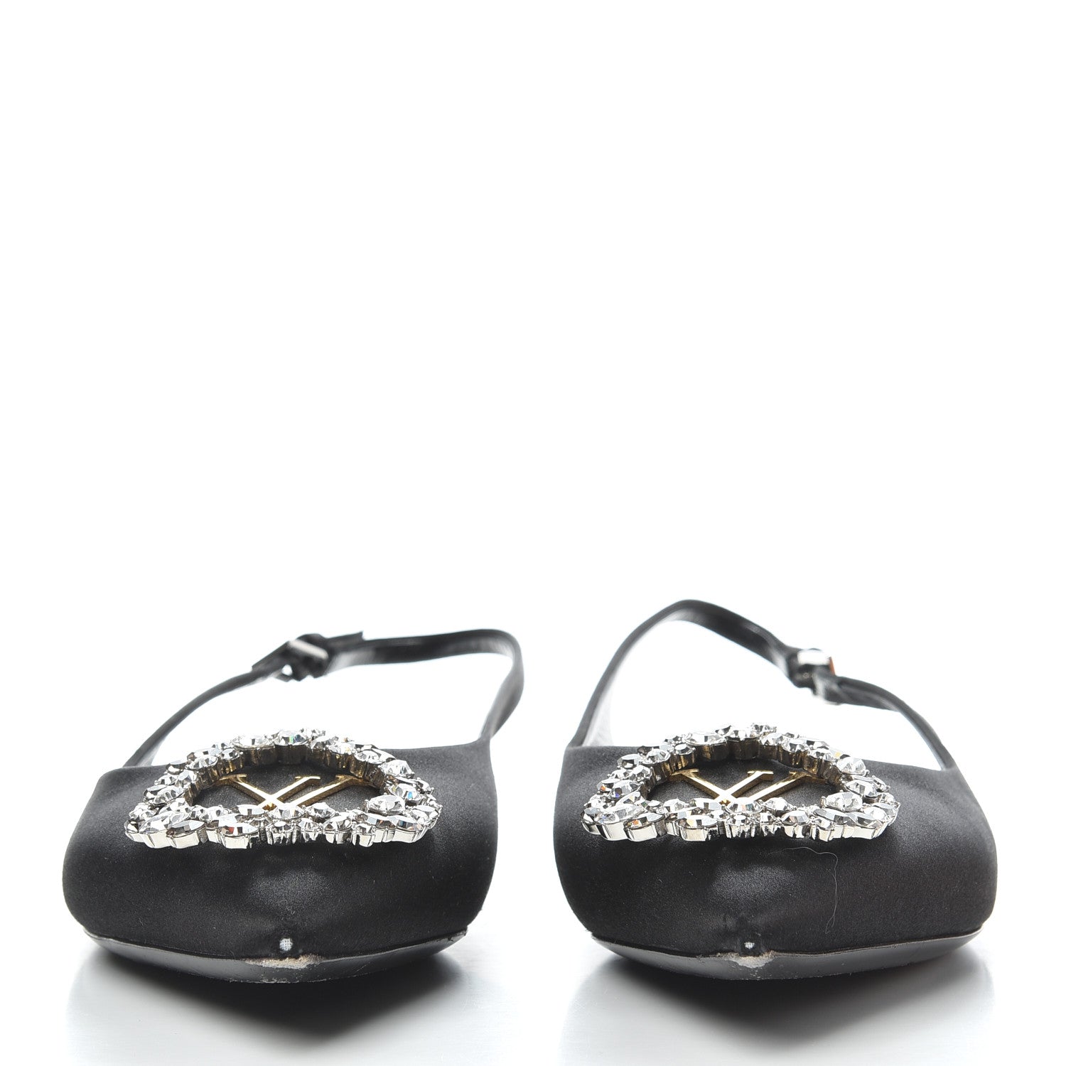 Louis Vuitton Satin Crystal Madeleine Slingback Ballerina Flats 38 Black 2 of 9