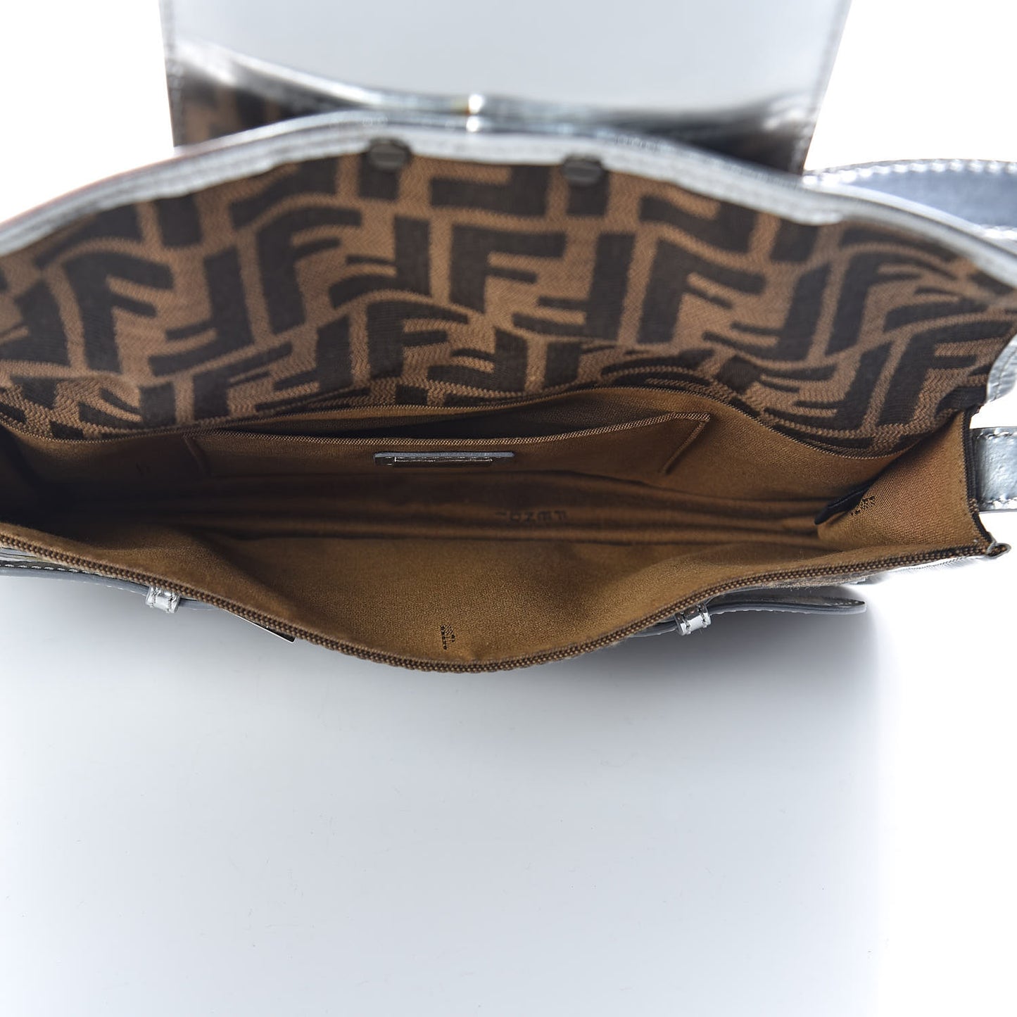 Metallic Calfskin Zucca Shoulder Bag Silver Tobacco