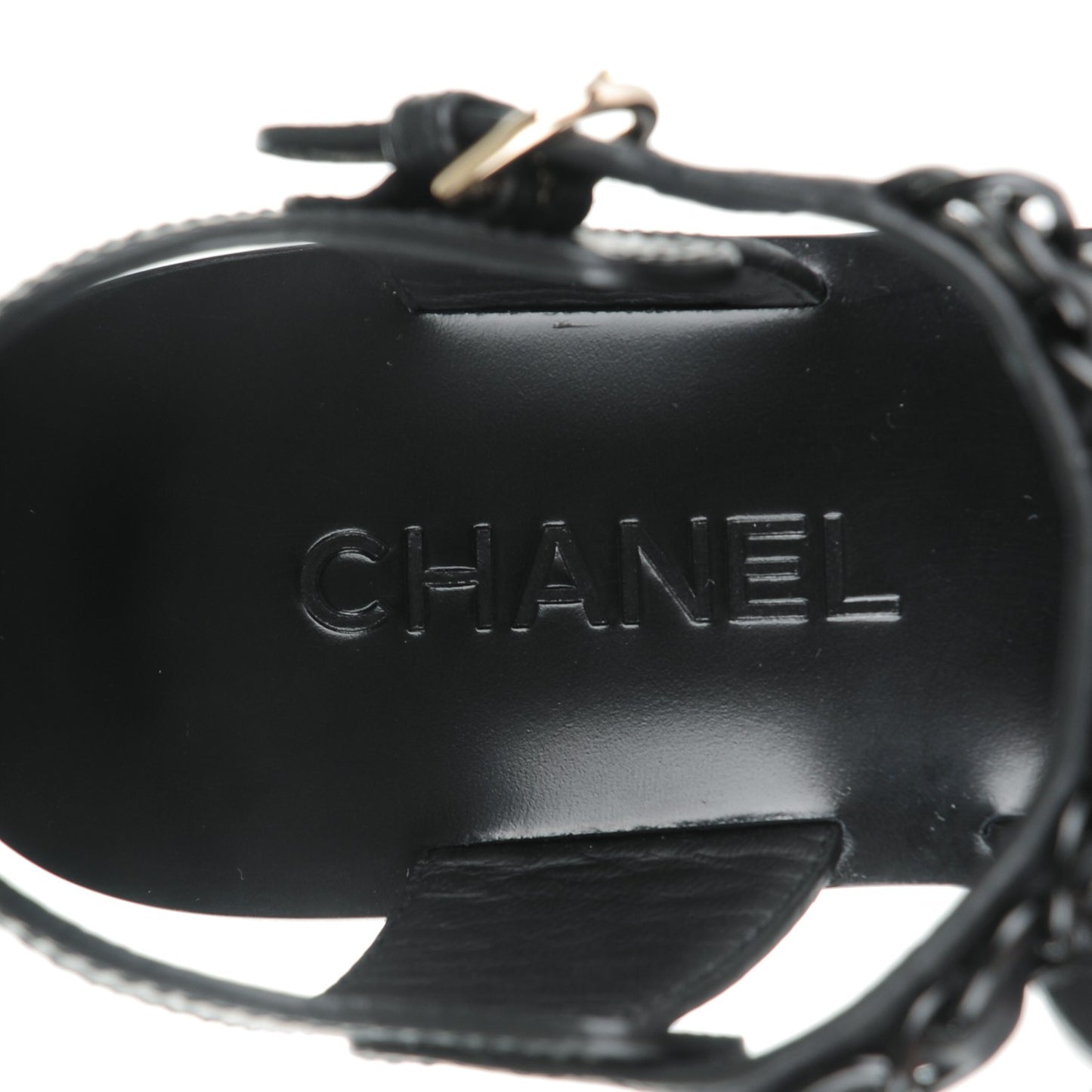 Calfskin Chain Flat Sandals 39 Black