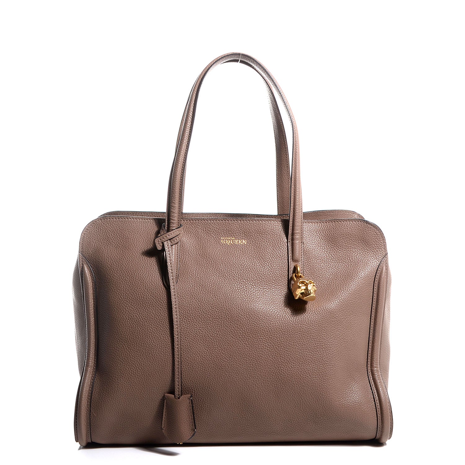 Alexander McQueen Pebbled Calfskin Skull Padlock Tote Taupe 1 of 8