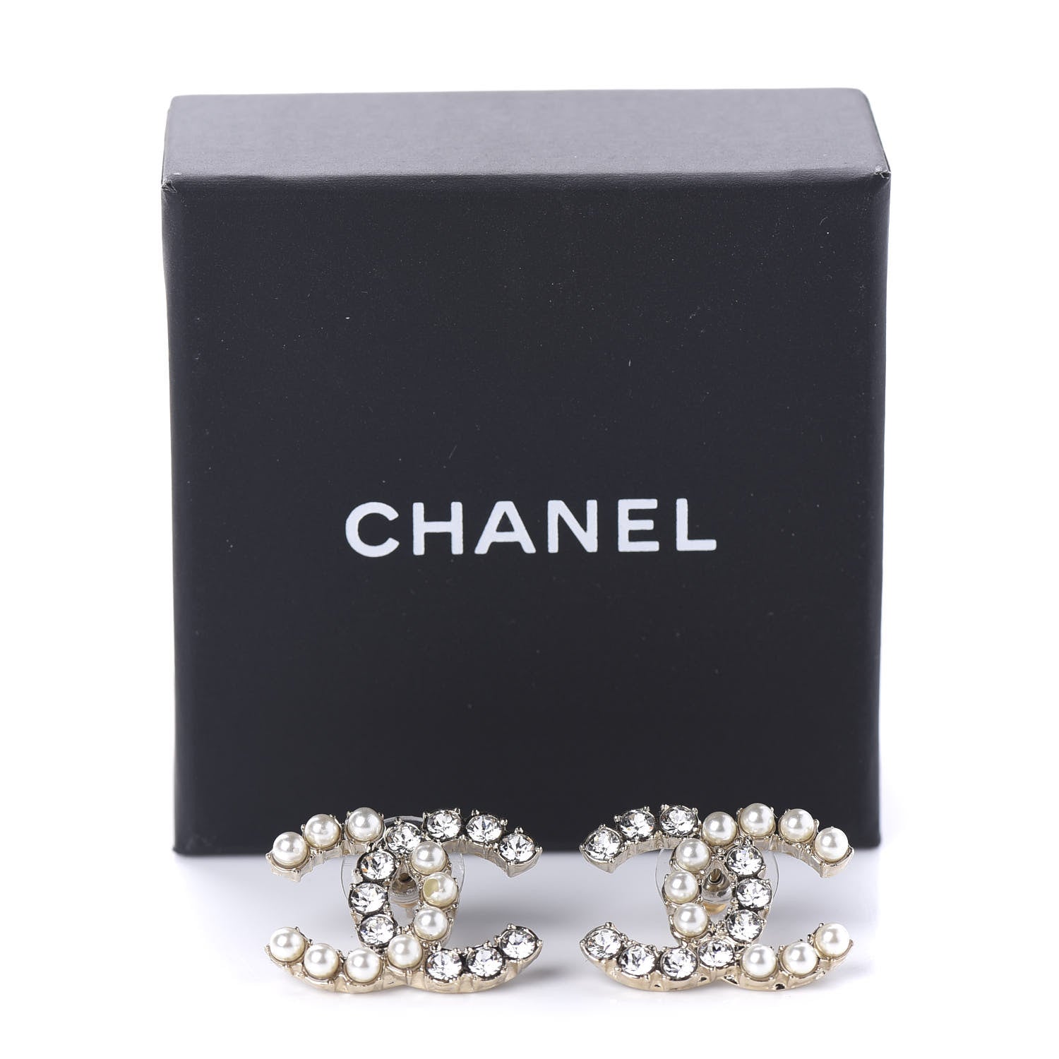 Chanel Crystal Pearl CC Dazzling Domino Earrings Gold 5 of 5