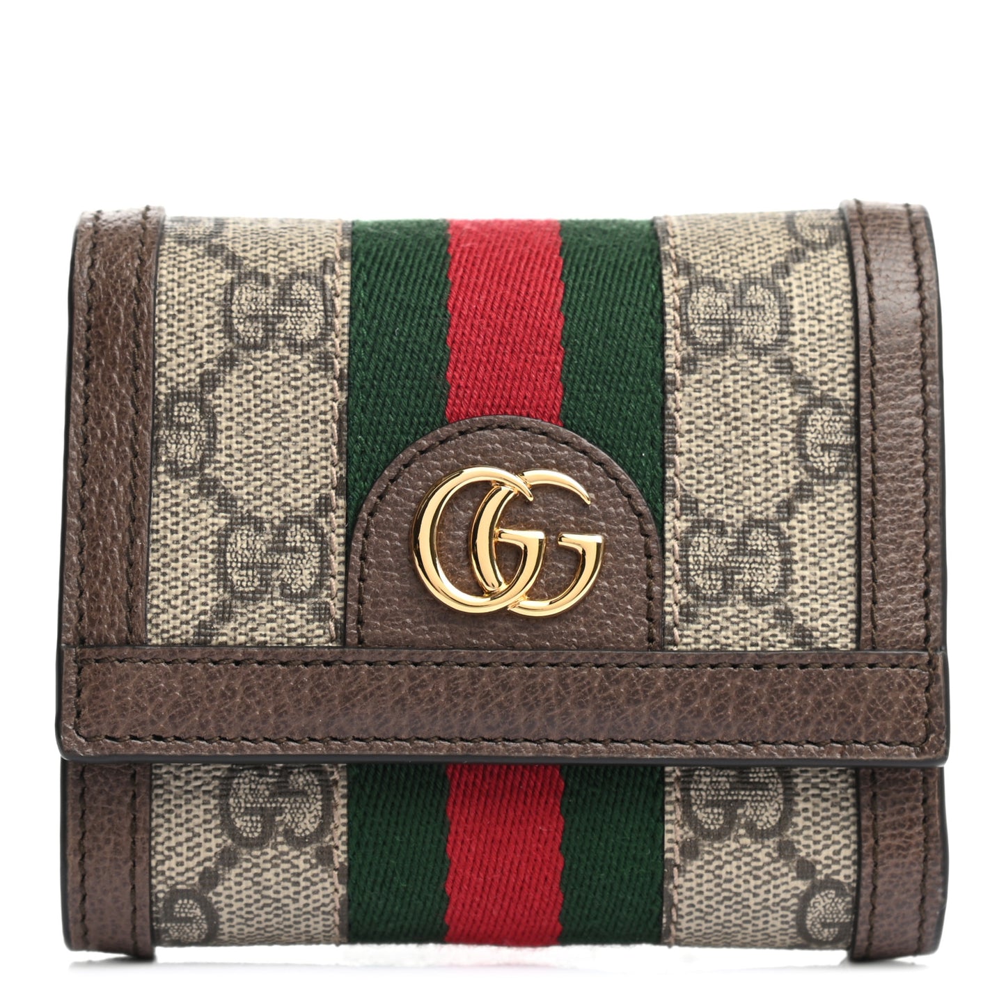 GG Supreme Monogram Web Ophidia French Flap Wallet Beige New Acero