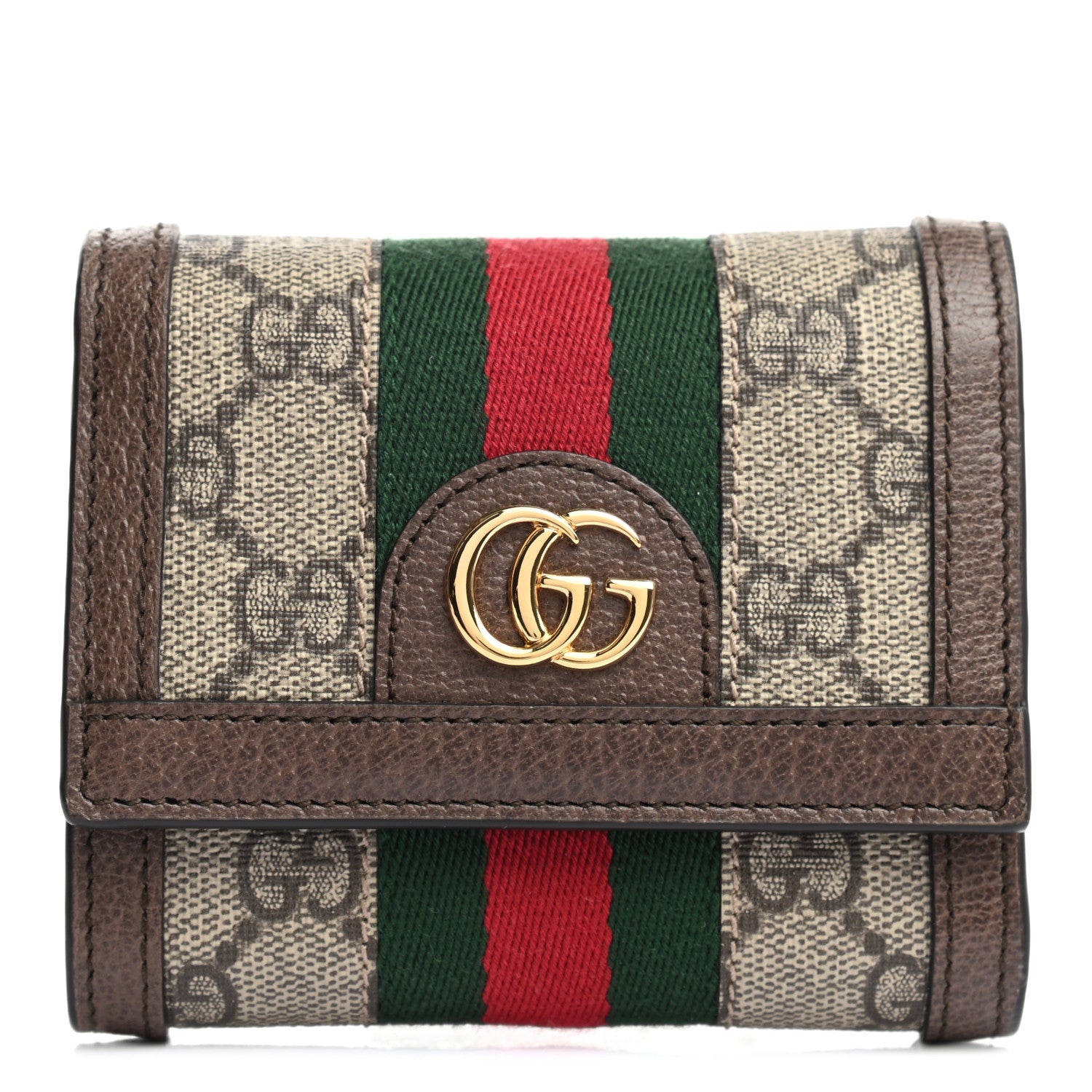Gucci GG Supreme Monogram Web Ophidia French Flap Wallet Beige New Acero 1 of 7