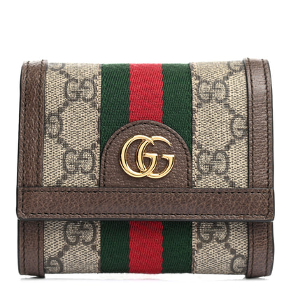 Gucci GG Supreme Monogram Web Ophidia French Flap Wallet Beige New Acero 1 of 7