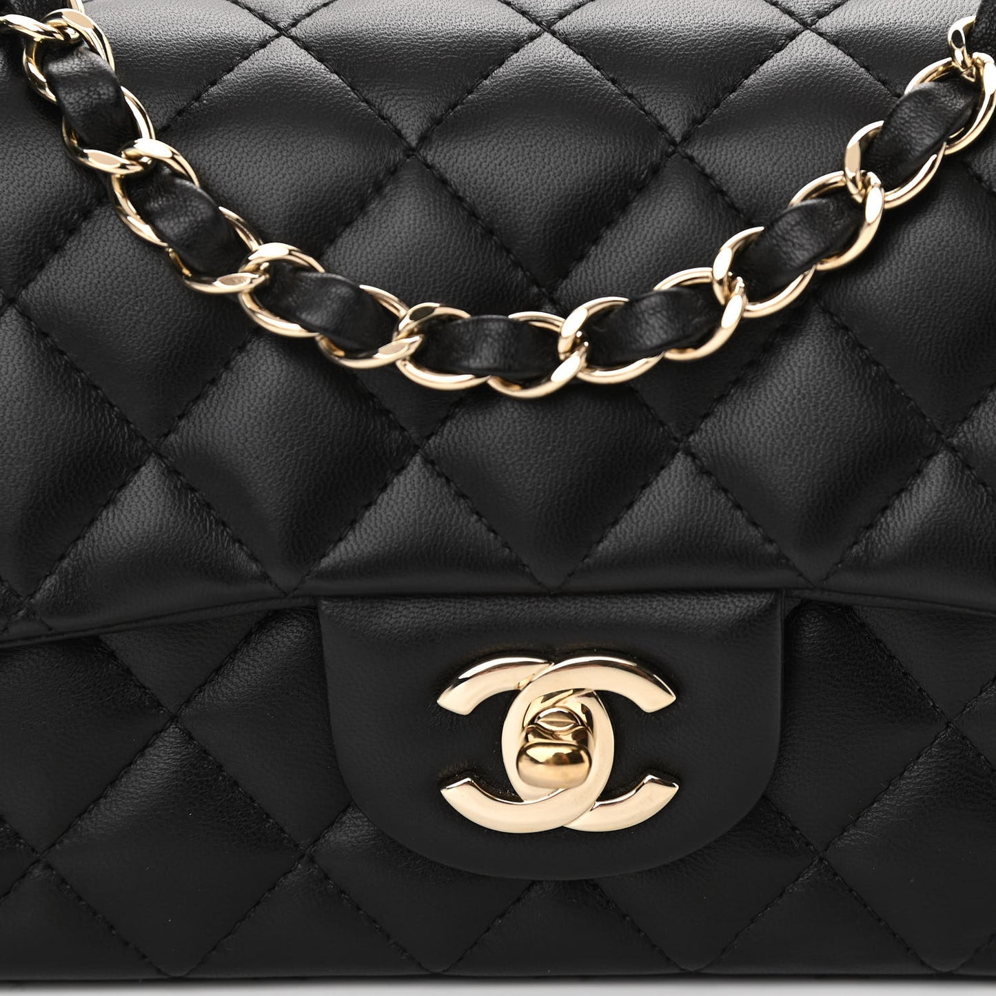 Lambskin Quilted Mini Rectangular Flap Black