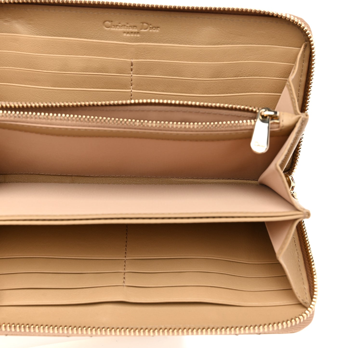 Patent Cannage Lady Dior Continental Zip Wallet Beige