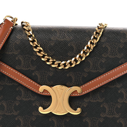 Celine Triomphe Canvas Calfskin Margo Wallet on Chain Tan 9 of 12