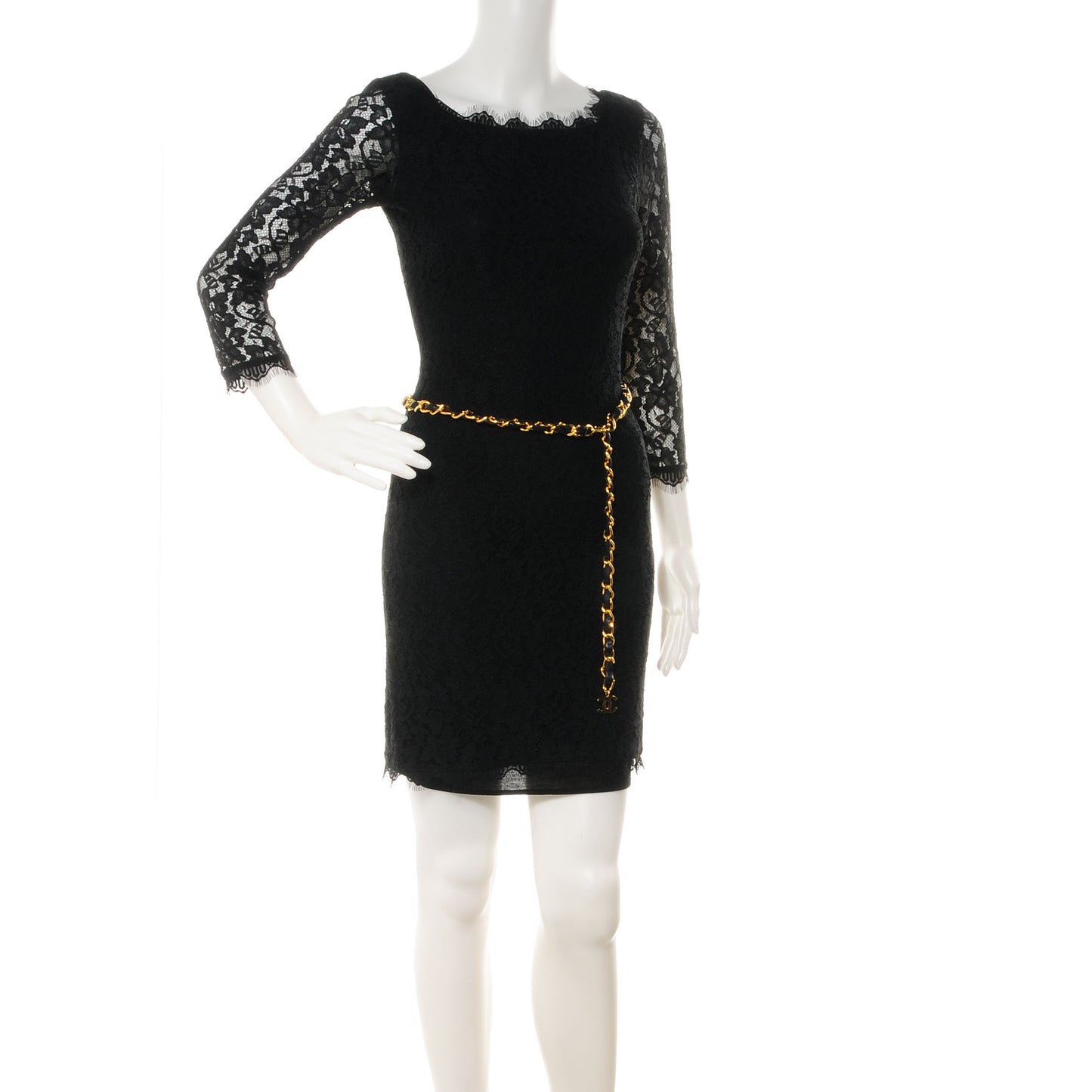 Leather Chain CC Belt Black Gold