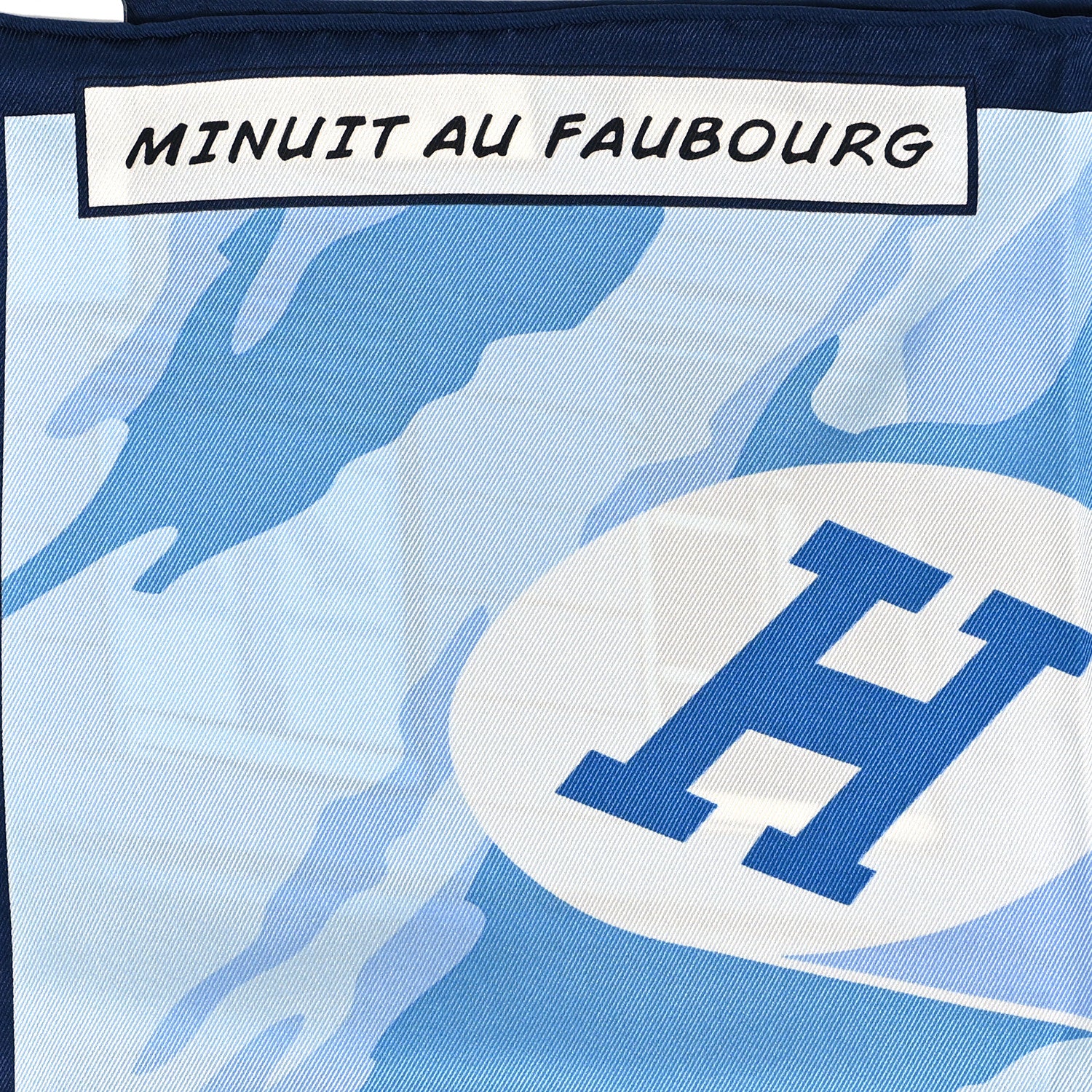 Hermes Silk Minuit Au Faubourg Scarf 70 Marine Ciel White 5 of 5
