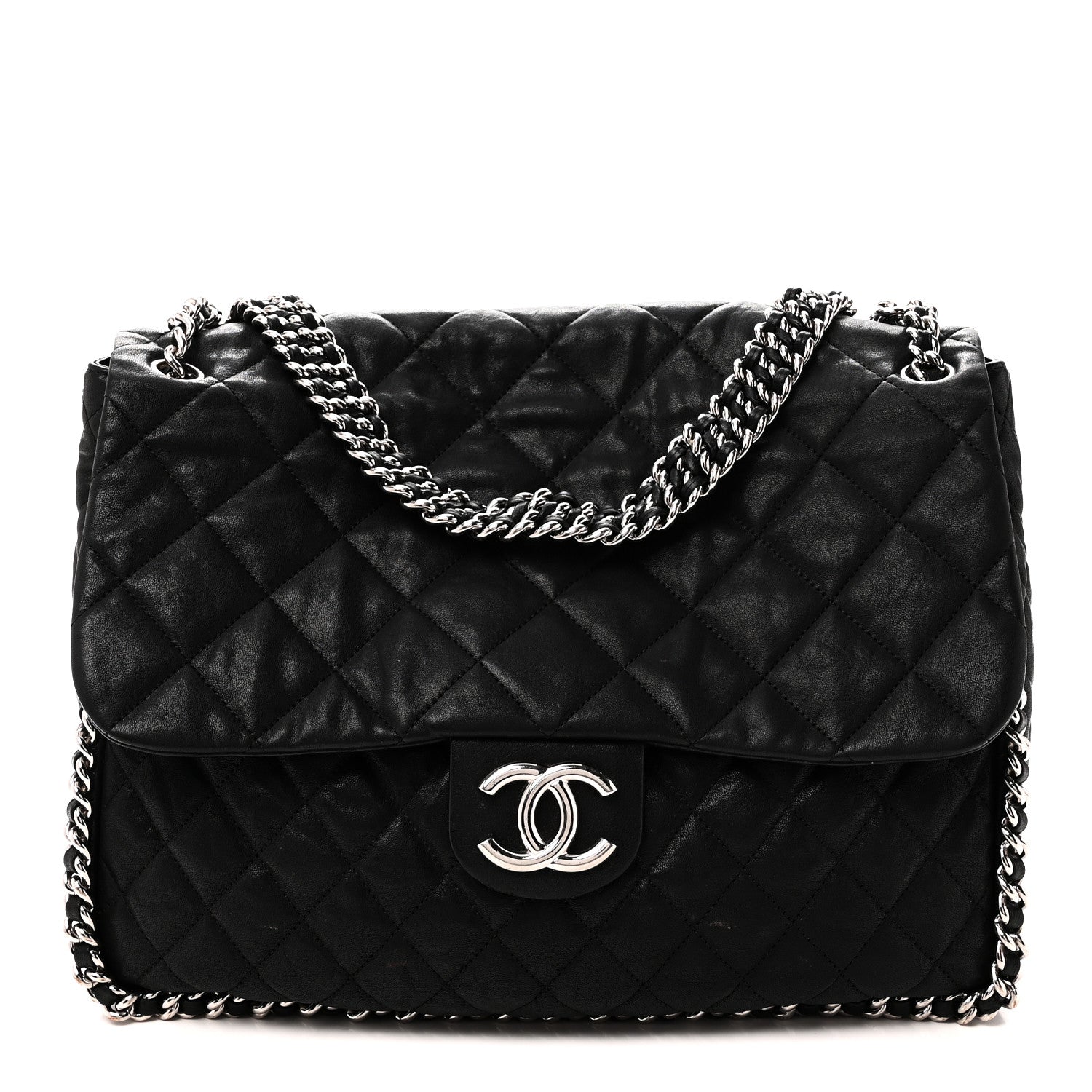Chanel Washed Lambskin Quilted Maxi Chain Around Flap Black Black 1 of 11