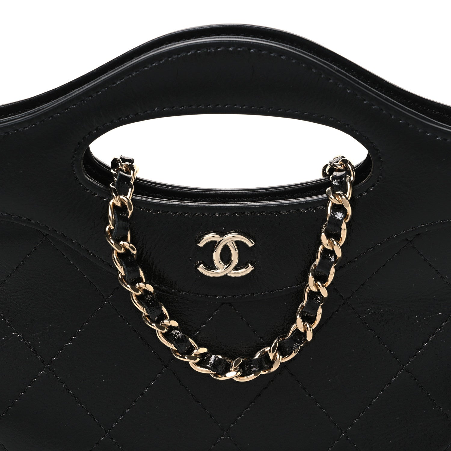 Chanel Shiny Crumpled Calfskin Quilted Nano 31 Shopping Bag Black 7 of 10