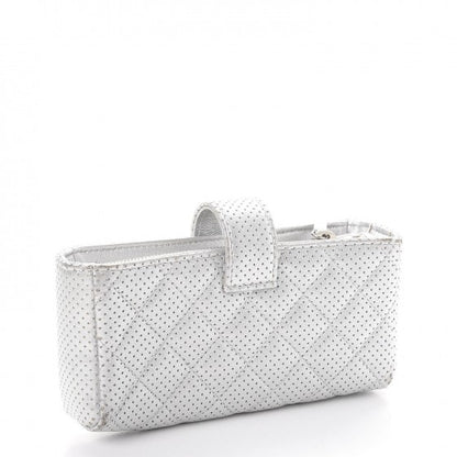 Chanel Perforated Lambskin Quilted Mini Phone Holder Clutch Silver 3 of 14