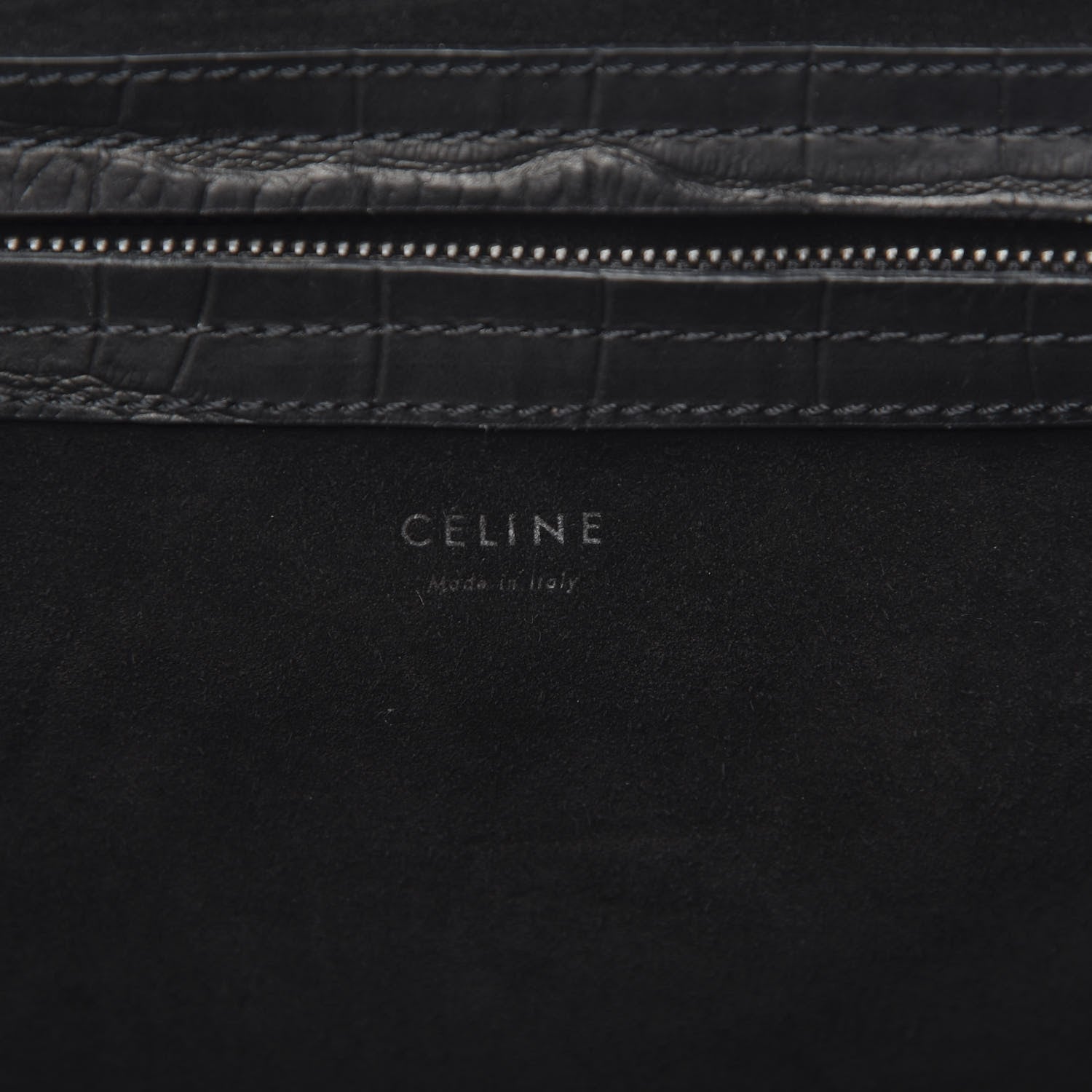 Celine Crocodile Embossed Calfskin Medium Phantom Luggage Black 6 of 9