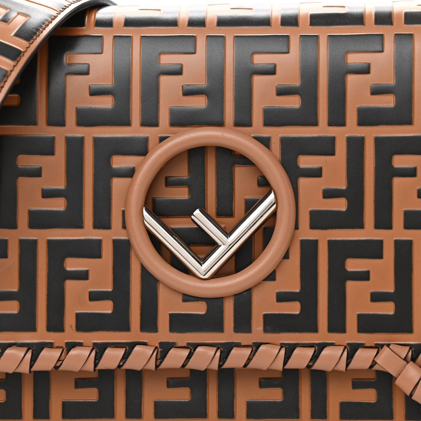 Vitello Century F is Fendi Whipstitch Threads FF Embossed Kan I Shoulder Bag Tobacco Orzo