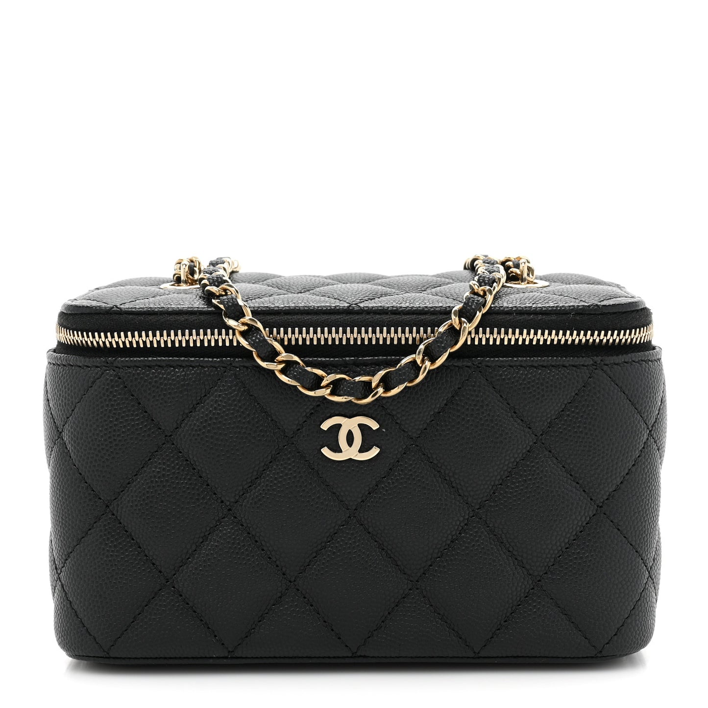 Caviar Quilted Small Vanity Case With Chain Black