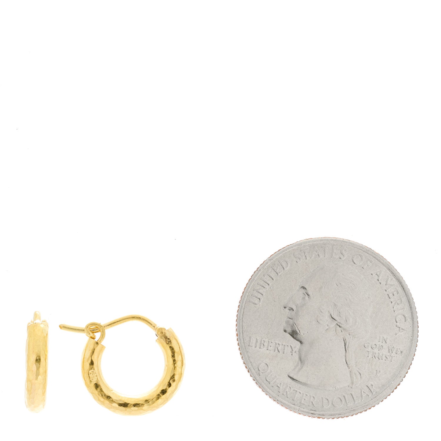 Elizabeth Locke 19K Yellow Gold Baby Hammered Hoop Earrings 2 of 4
