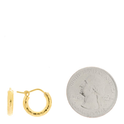 Elizabeth Locke 19K Yellow Gold Baby Hammered Hoop Earrings 2 of 4