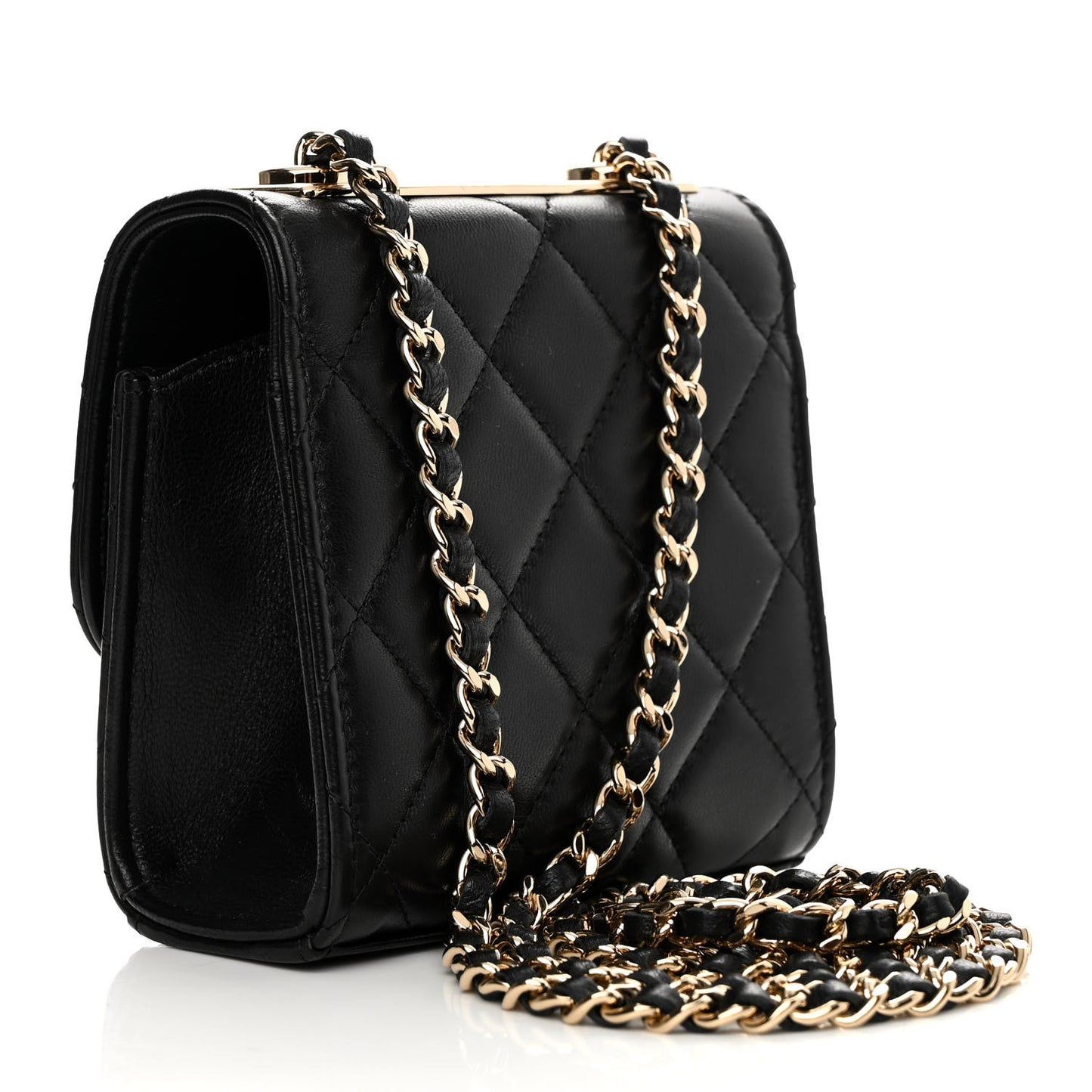 Lambskin Quilted Mini Trendy CC Chain Wallet Black