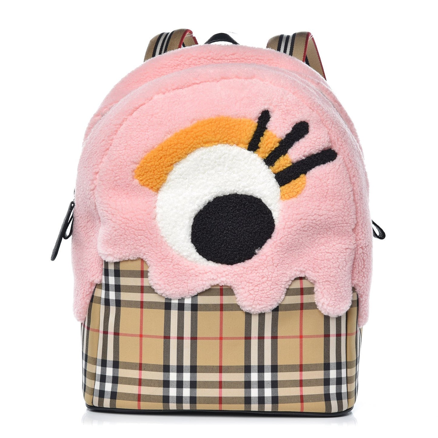 Fleece Vintage Check Kid's Monster Motif Backpack Antique Yellow