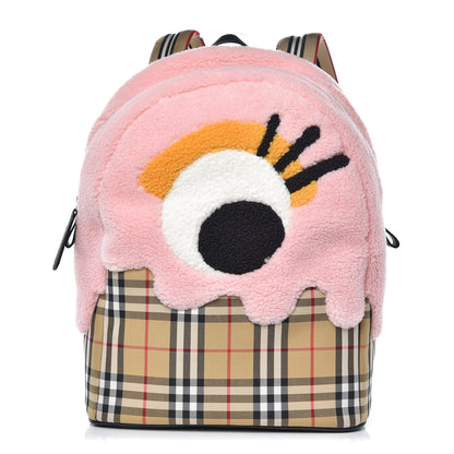 Burberry Fleece Vintage Check Kid's Monster Motif Backpack Antique Yellow 1 of 7