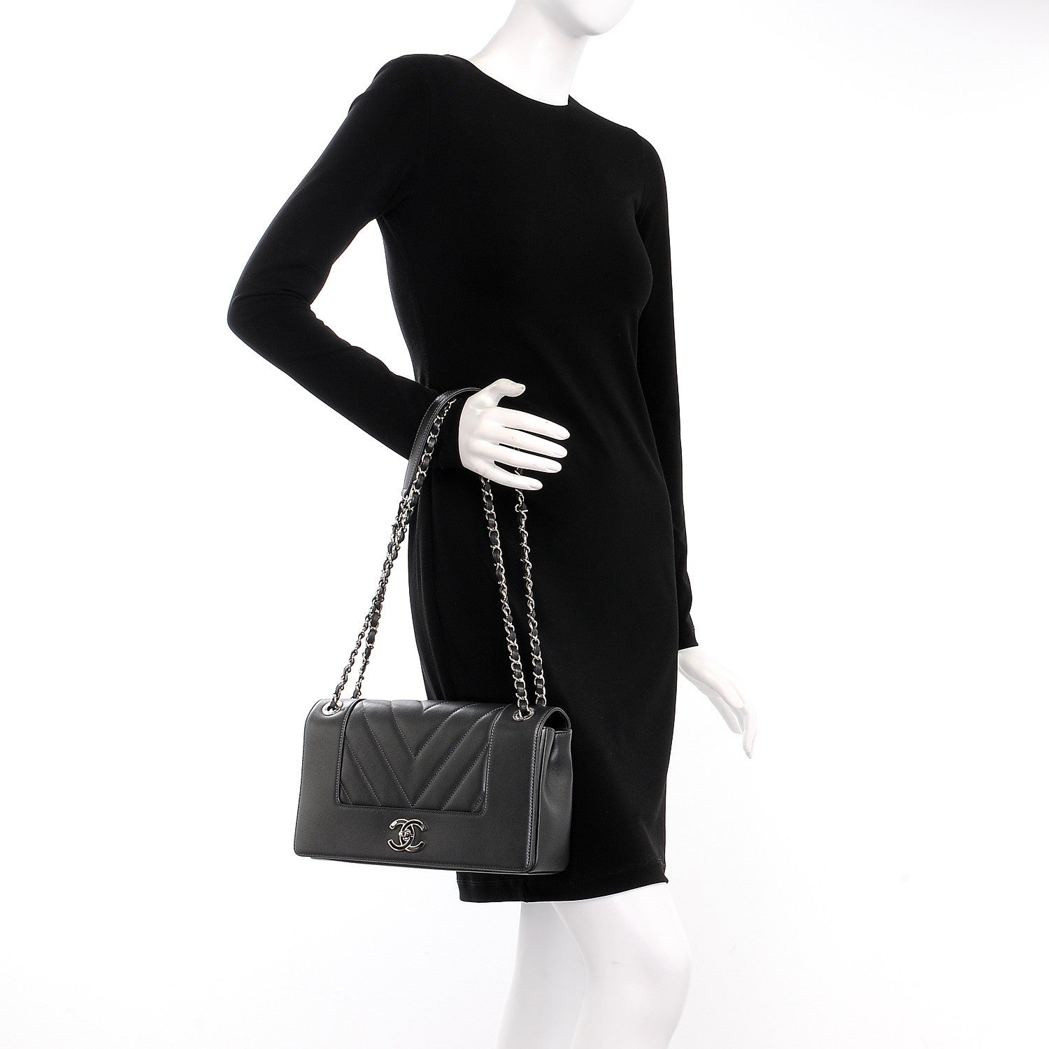 Chanel Sheepskin Chevron Quilted Vintage Mademoiselle Flap Dark Grey 3 of 11