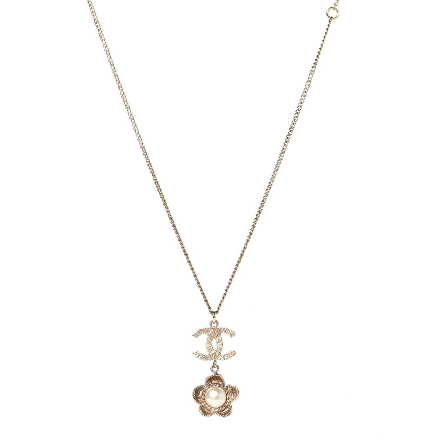 Chanel Pearl CC Camellia Pendant Necklace Gold 1 of 4