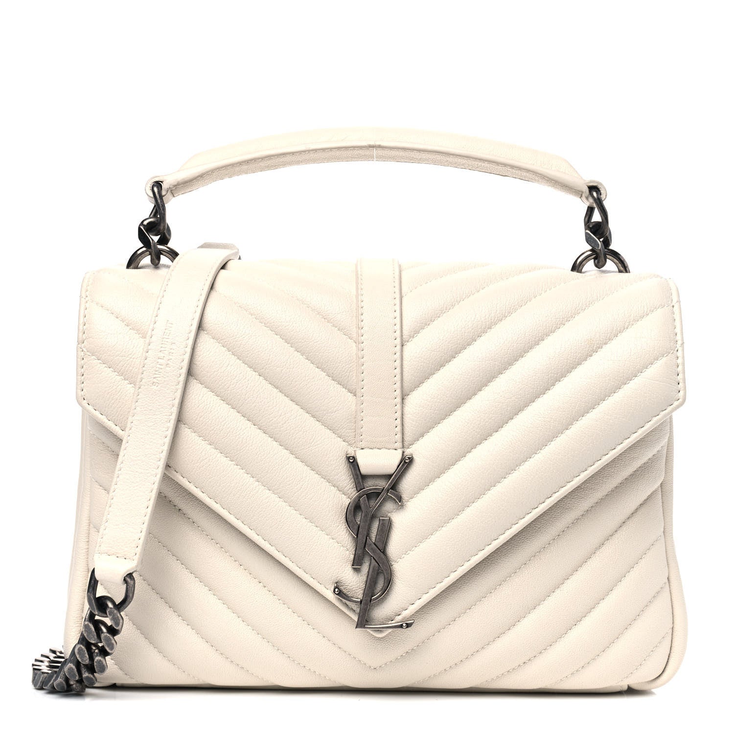 Saint Laurent Sheepskin Matelasse Chevron Monogram Medium College Bag Dove White 1 of 9