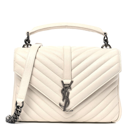 Saint Laurent Sheepskin Matelasse Chevron Monogram Medium College Bag Dove White 1 of 9