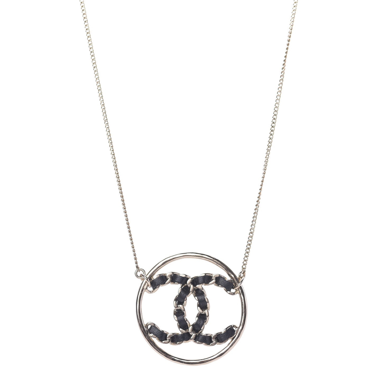 Lambskin CC Chain Necklace Gold Black