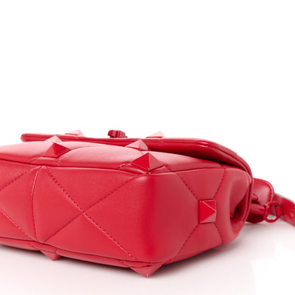 Valentino Garavani Nappa Enamel Monochrome Medium Roman Stud Shoulder Bag Rouge Pur 10 of 11