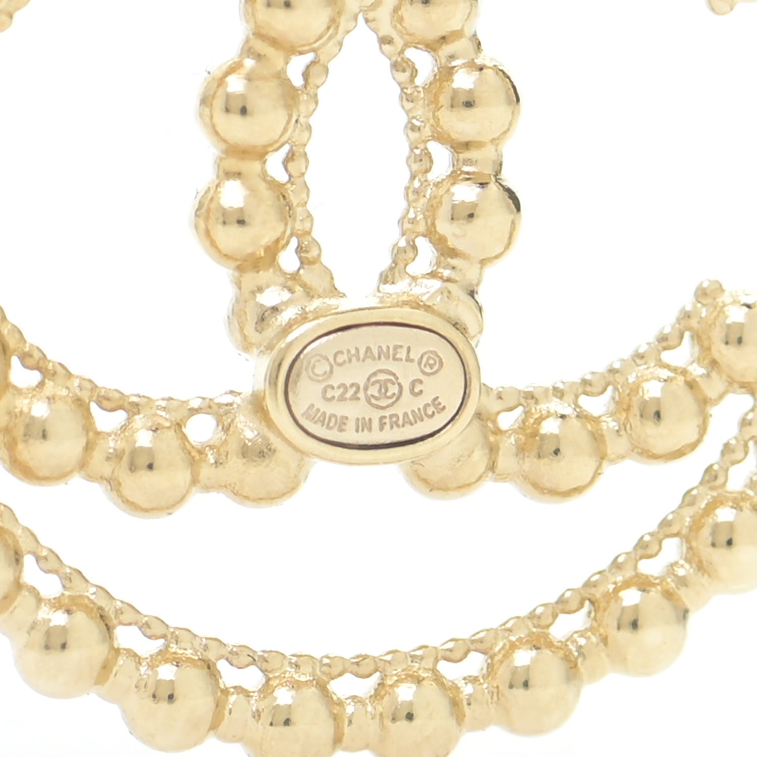 Chanel Metal Bead Round CC Drop Earrings Gold 5 of 6