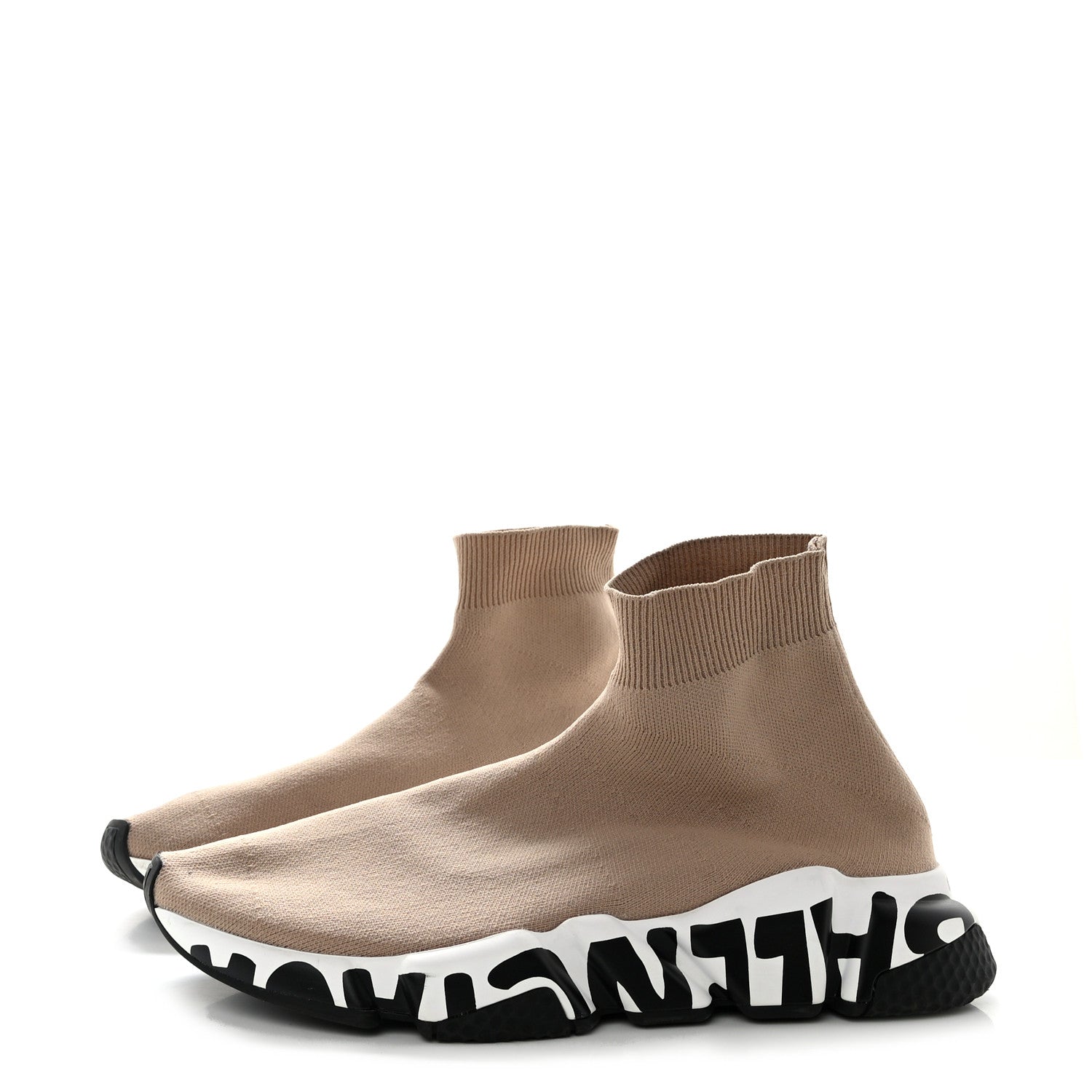 Balenciaga Neoprene Knit Womens Speed Graffiti Sneakers 38 Beige White Black 3 of 9