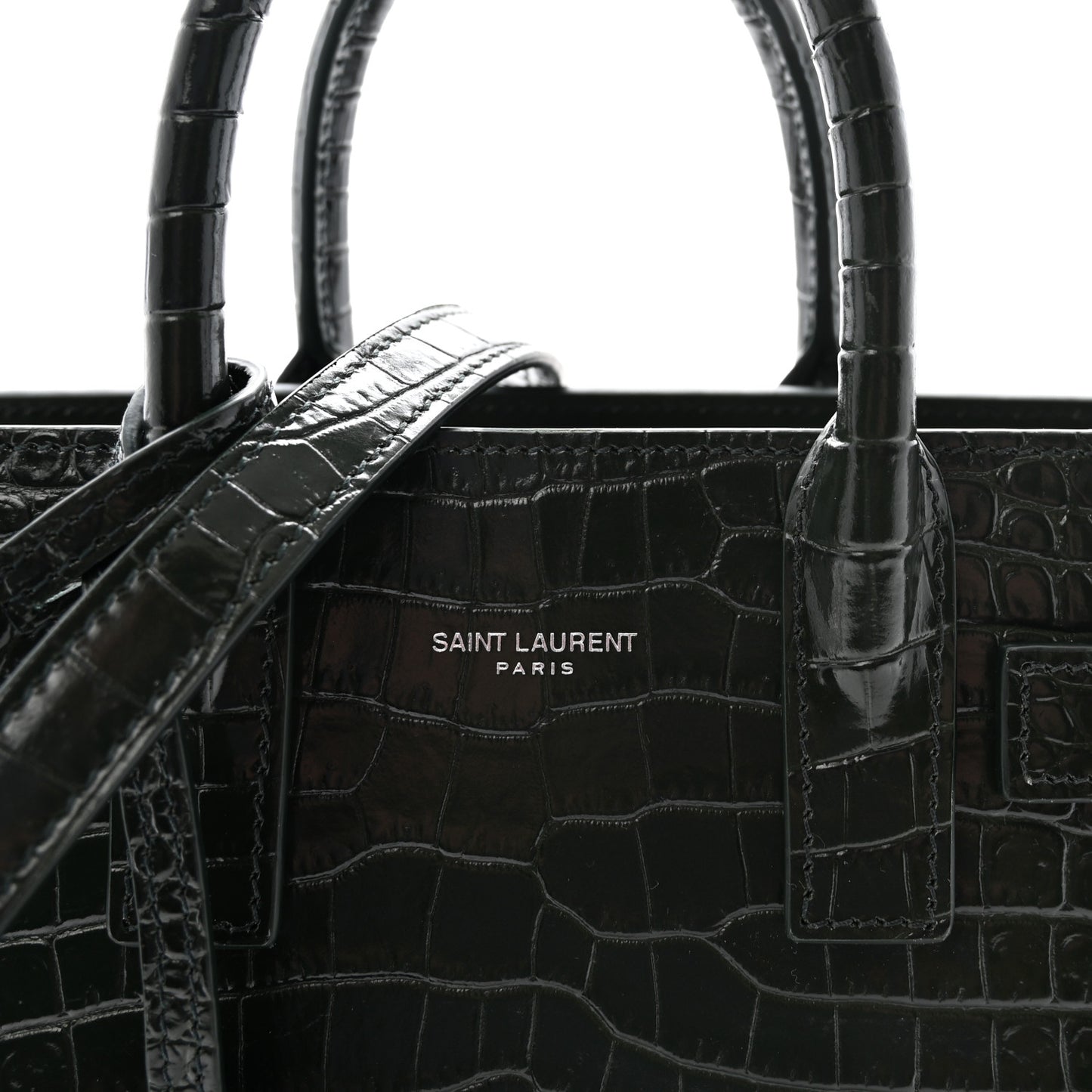 Calfskin Crocodile Embossed Nano Sac De Jour Dark Green