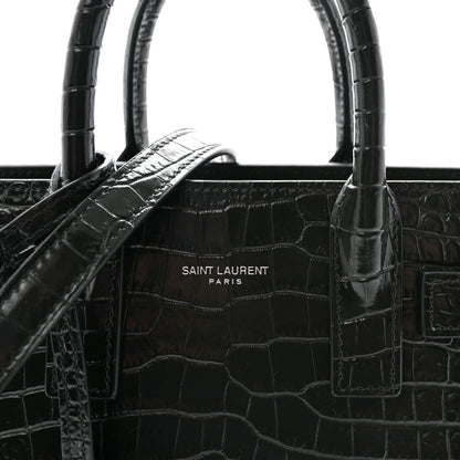 Saint Laurent Calfskin Crocodile Embossed Nano Sac De Jour Dark Green 8 of 10
