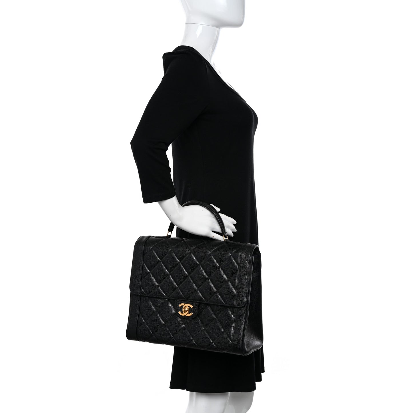 Caviar Quilted Briefcase Laptop Bag Black